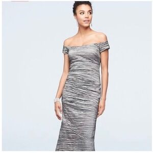 Alex Evenings Silver Ruched Off the Shoulder Metallic Gown Dress‎ Size 16